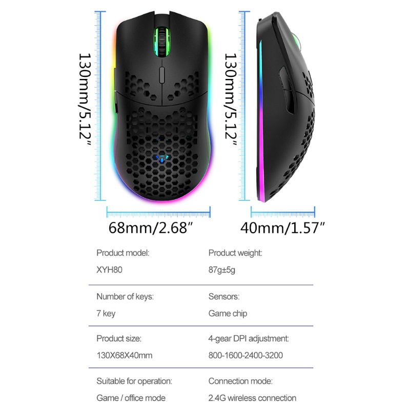 Chuột không dây XYH80 2 4GHz 4 Gear 3200 DPI RGB