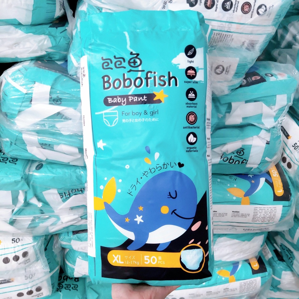 Bỉm Bobofish Cá Heo Bo Mông Cao Cấp S50/M50/L50/Xl50/XXL50/XXXL5