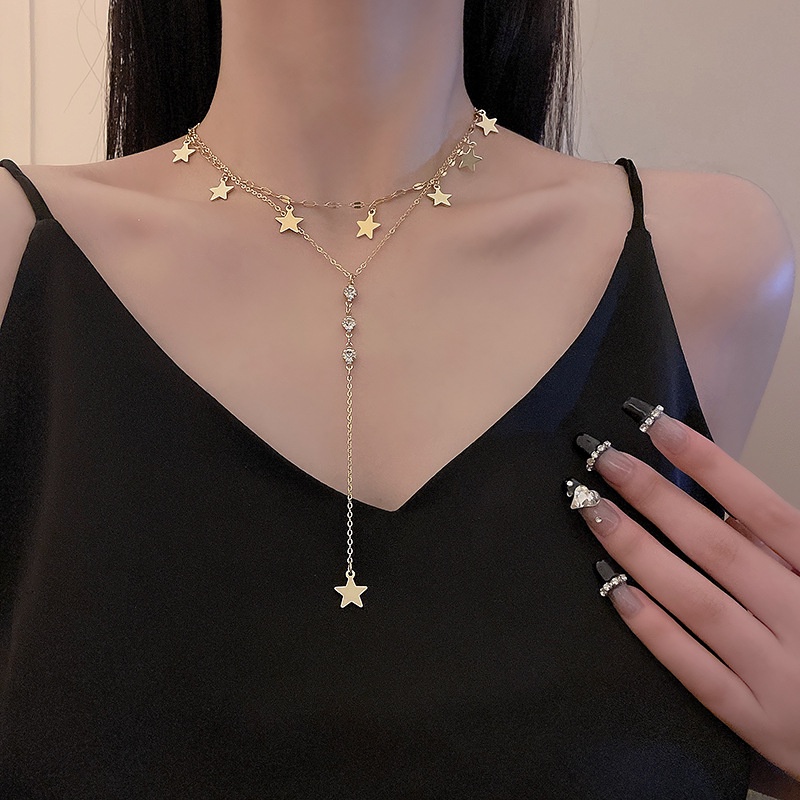 Vòng Cổ choker Dáng Dài Đính Hạt Ngọc Trai Và Ngôi Sao Năm Cánh Dễ Phối Đồ Thời Trang Cho Nữ