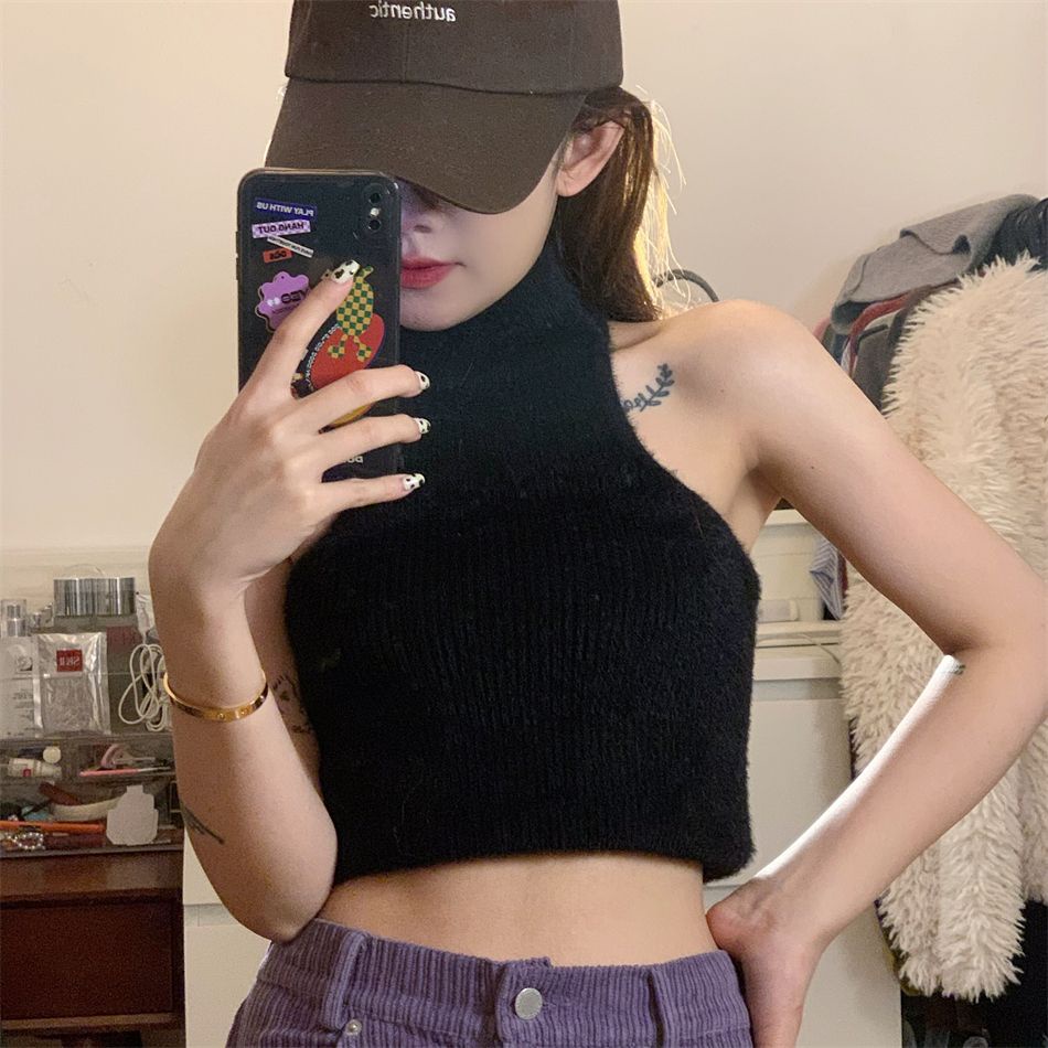 Áo Hai Dây Dệt Kim Ôm Dáng Màu Trơn Phong Cách Mới 2022 Cho Nữ