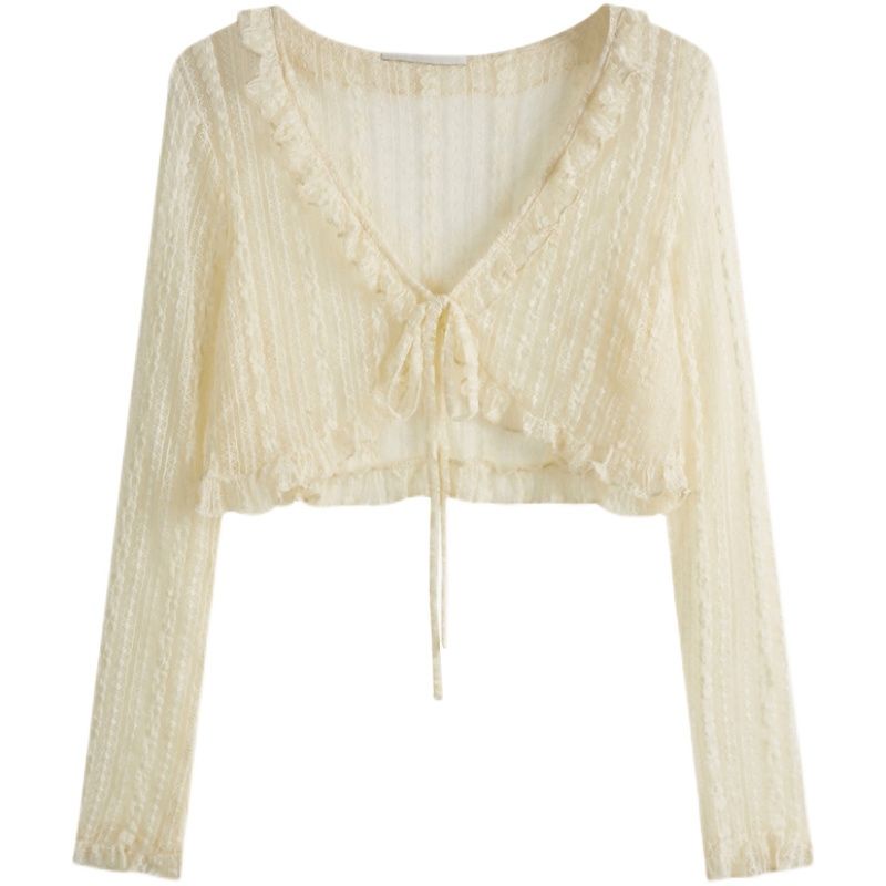 Áo Khoác Cardigan Chiffon Mỏng Tay Dài Phối Ren Thời Trang Mùa Hè Dành Cho Nữ