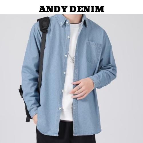 Áo sơ mi jeans denim nam dài tay dáng suông, áo somi bò chống nắng chất liệu jean cao cấp, co dãn tốt