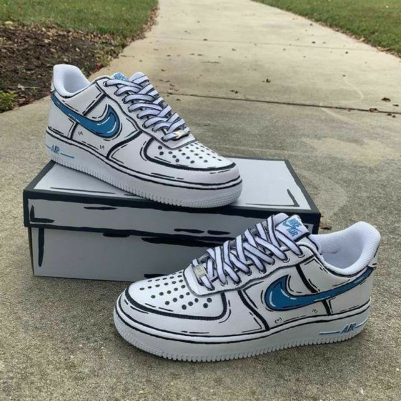 GIÀY AF1 CUSTOM CARTOON MÀU XANH SIÊU ĐẸP FULL SIZE 36-44