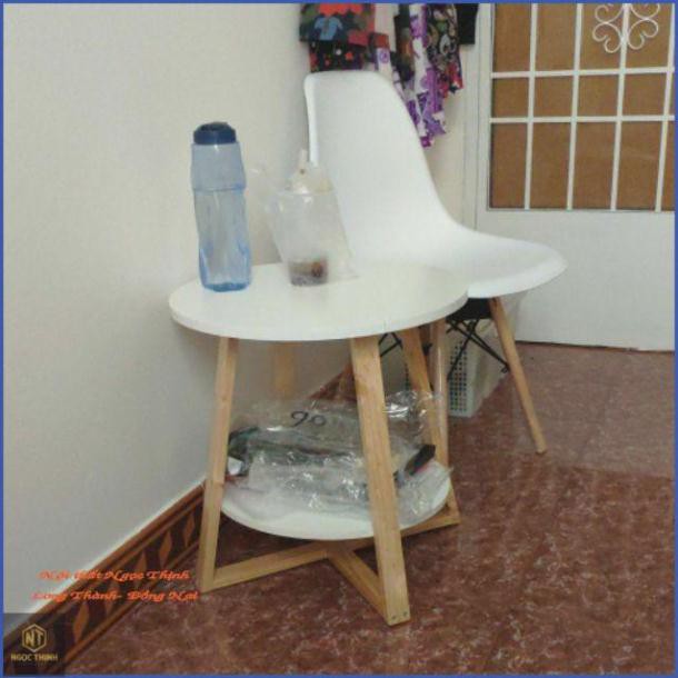 Bàn Trà Sofa 2 Tầng Chân Gỗ Sồi