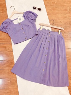 Set áo crop top_ chân váy xoè