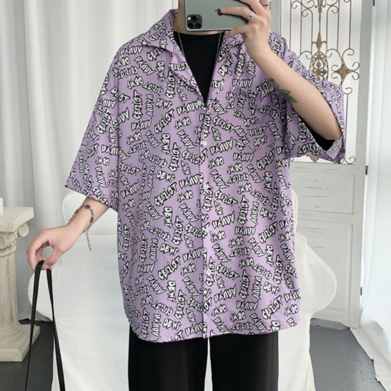Áo Sơ Mi Tay Ngắn Unisex Cổ Bẻ Phông Cách Hàn Quốc Freesize
