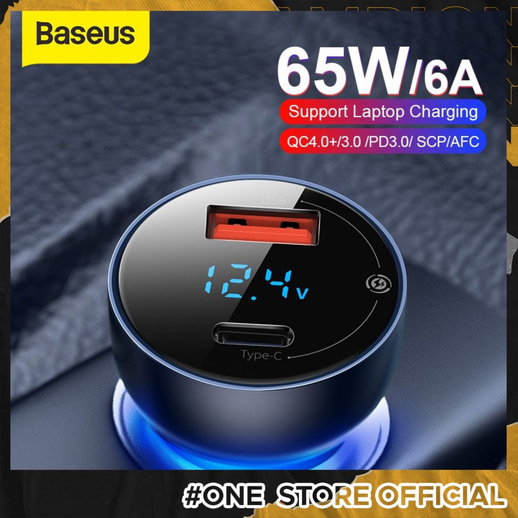 Tẩu Sạc Trên Xe Ô Tô Baseus 65W 20W Hai Cổng USB Hỗ Trợ Sạc Nhanh 4.0 3.0 Cho Huawei SCP IPhone X XS 11 Pro