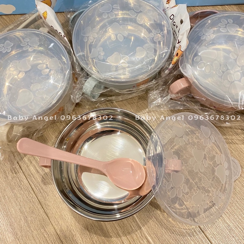 [𝑮𝑰𝑨́ 𝑯𝑼𝒀̉ 𝑫𝑰𝑬̣̂𝑻] Bát ăn dặm Inox cách nhiệt, an toàn cho bé, kèm thìa thuận tiện