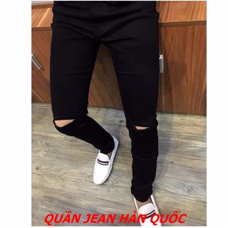 QUẦN JEAN NAM [  CHẤT CO GIÃN 28-36 ]  RÁCH GỐI ĐEN SHOP HÀN Vakado