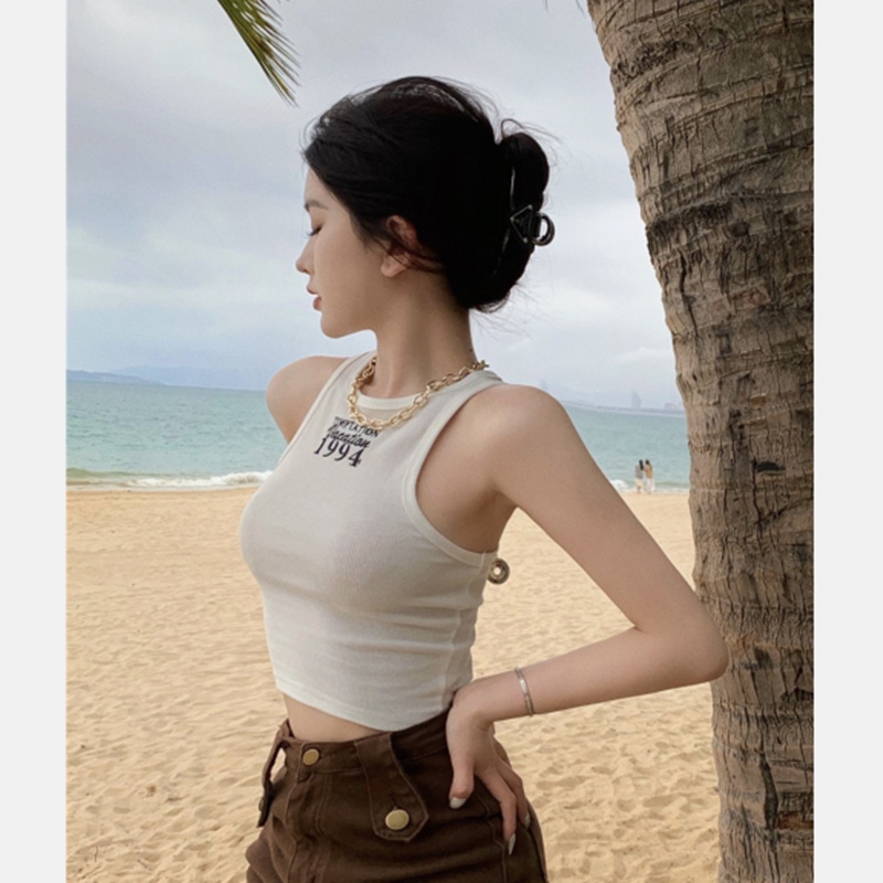 Áo Sát Nách Thêu Chữ Tiếng Anh Dáng Ôm Gợi Cảm Cho Nữ