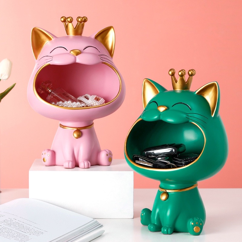 Tượng Mèo chó há miệng thần tài decor SG.DECOR để đồ chìa khóa đựng bánh kẹo siêu đáng yêu  quà tặng decor