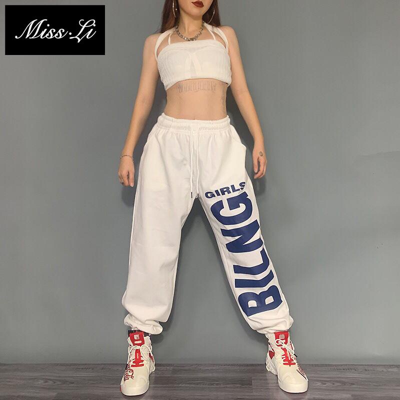 Hàng Có Sẵn Bán Chạy~Quần Thể Thao Nhảy Hip Hop Đường Phố Eo Cao Mỏng In Chữ Hip Hop Đường Phố Cho Nữ