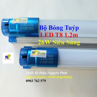 Bộ Bóng Tuýp LED T8 1.2m 26W Siêu Sáng [1 Máng 1.2m và 1 Bóng 1.2m] Bóng Đầu Nhôm Tản Nhiệt Rất Tốt