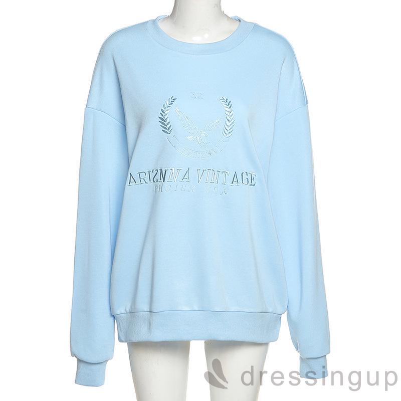 Áo Sweater Tay Dài Dáng Rộng Thêu Chữ Thời Trang Cho Nữ