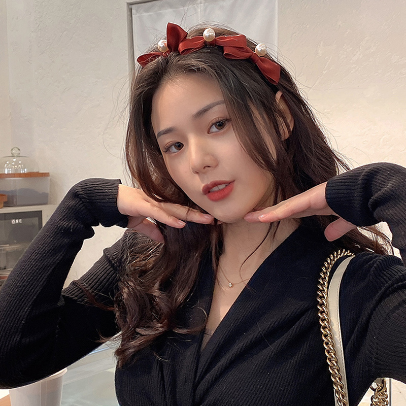 Cài tóc nhung đính ngọc trai thời trang phong cách Lolita