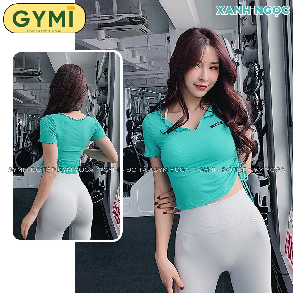 Áo tập gym yoga nữ ngắn tay GYMI AC19 dáng croptop thể thao Yimriz chất liệu thun gân co giãn ôm body rumba