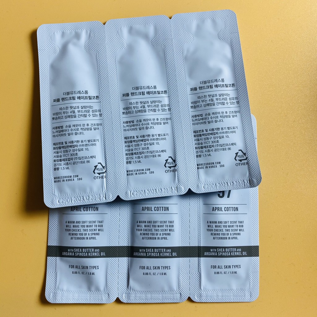 SET Mẫu thử W.DRESSROOM handcream 1.5ml mùi 97,03,11,30*3 gói. | Thế Giới Skin Care