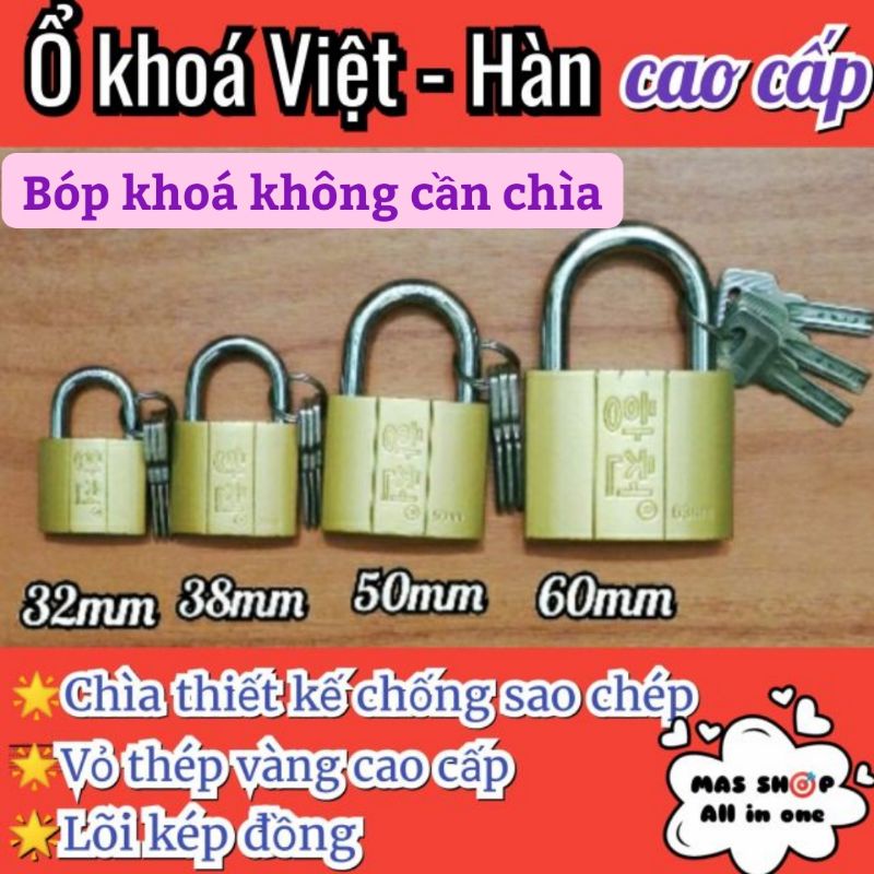 Ổ khoá bóp chìa muỗng Hàn Quốc cao cấp 32mm, 38mm, 50mm, 63mm