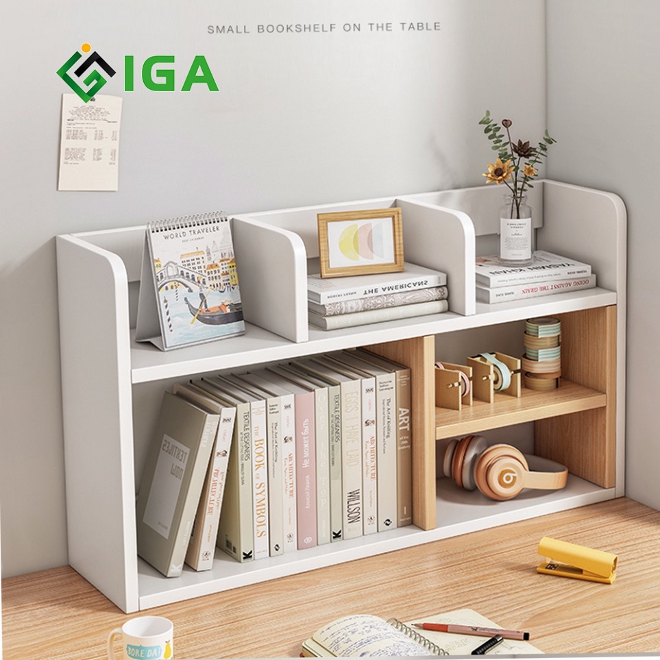Kệ sách đa năng để bàn làm việc, kệ sách gỗ hiện đại chính hãng IGA- GP157