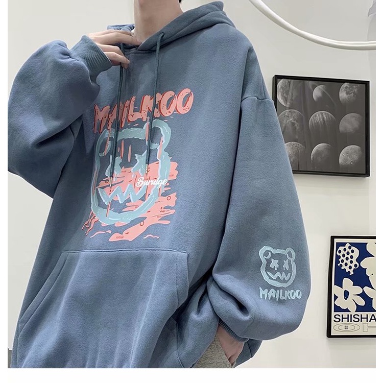 Áo Hoodie Dáng Rộng In Họa Tiết Độc Đáo Thời Trang Mùa Đông Cho Nam 3 Màu Size M-5Xl