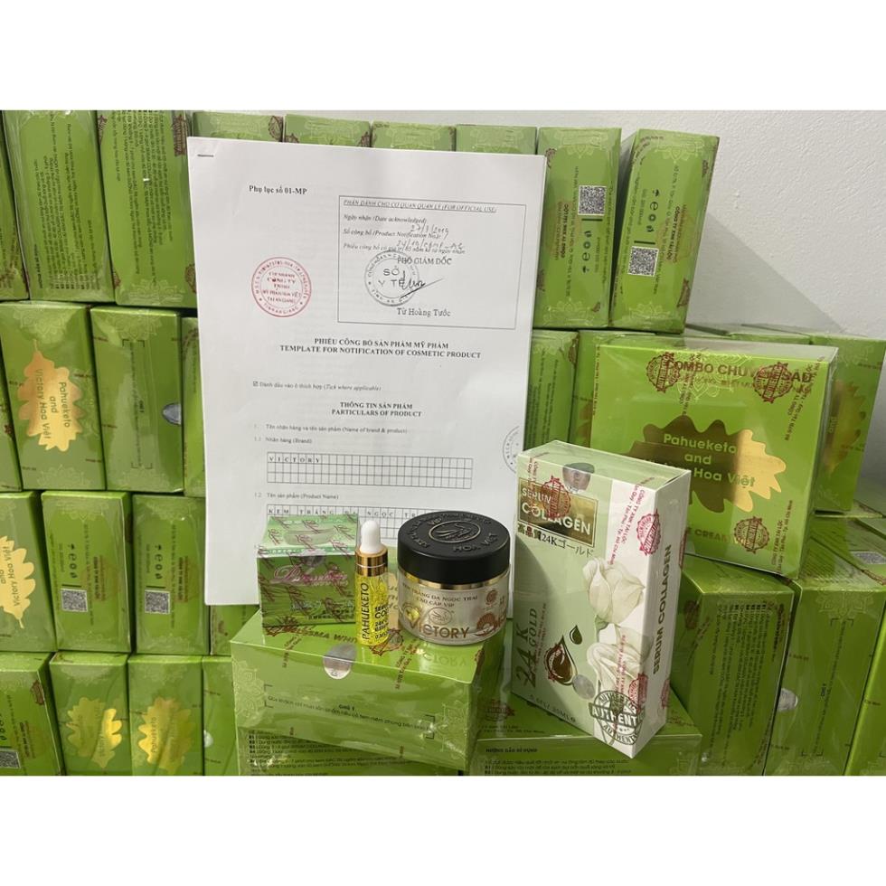 COMBO Kem Nám Tàn Nhang, Dưỡng Trắng Da Victory Hoa Việt Và Pahueketo