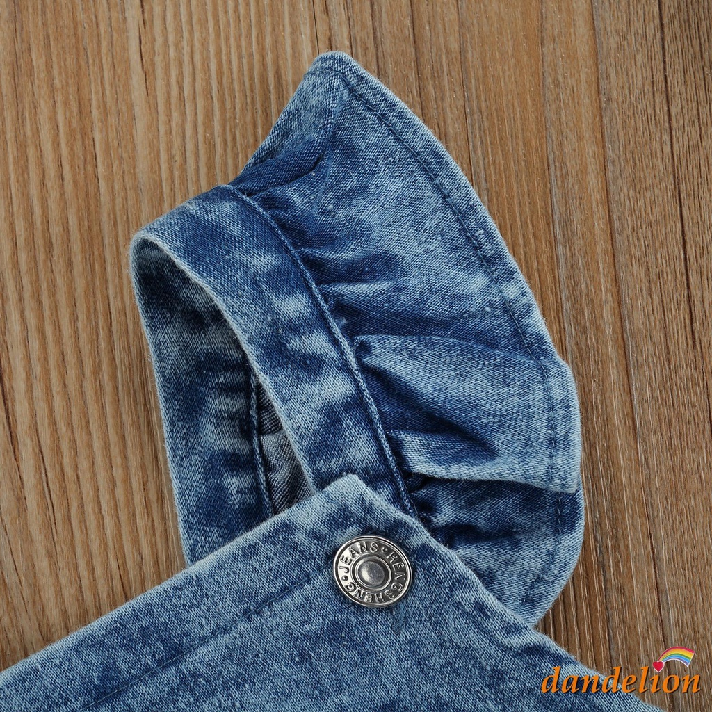 Bộ Áo Liền Quần Denim Tay Cánh Tiên Thêu Họa Tiết Cầu Vồng + Băng Đô
