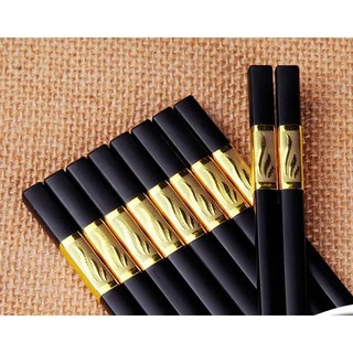 Hộp 10 đôi đũa hợp kim mạ vàng cao cấp phong cách Hàn Quốc