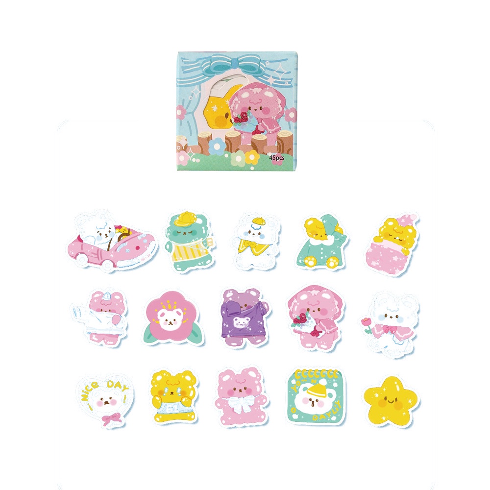 Hộp 45 nhãn dán in hoạt hình xinh xắn trang trí thủ công cho sổ tay/ sổ lưu niệm