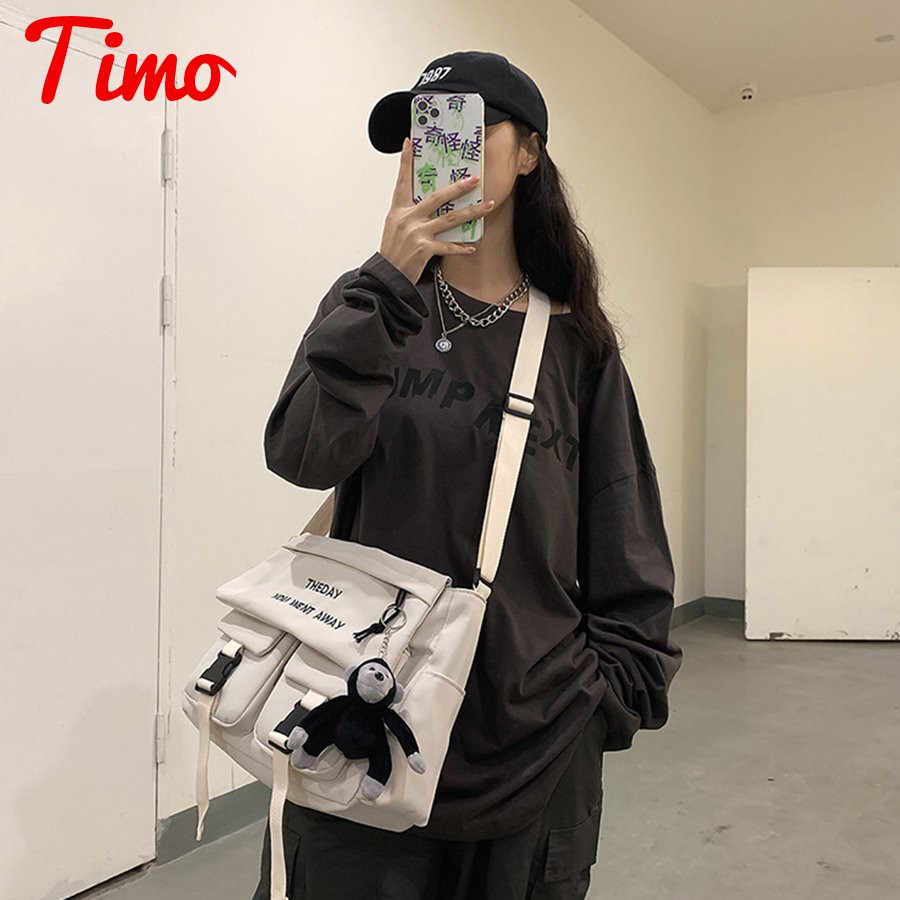 Túi Ulzzang Túi Đeo Chéo Ulzzang đi học cặp Vải Dù Chống Nước - Tặng Móc Khóa Gấu Bông | BigBuy360 - bigbuy360.vn