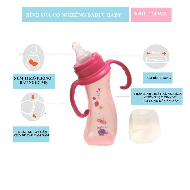 Bình sữa PPSU tay cầm cổ nghiêng Babuu 180ml