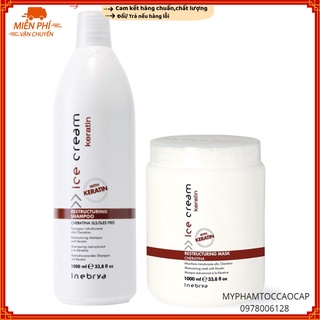 (INEBRYA_ITALIA) Combo Dầu gội , hấp cho tóc yếu Keratin Inebrya Restructuring Shampoo 1000mlx2