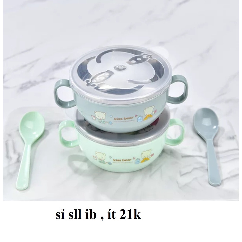 Bát ăn dặm inox kèm nắp, thìa sịn