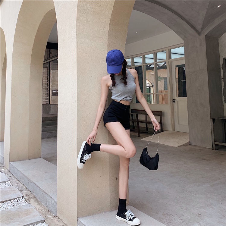 Quần short nữ denim co giãn bó sát cạp cao quần hot mặc bên ngoài nâng mông gợi cảm cho nữ