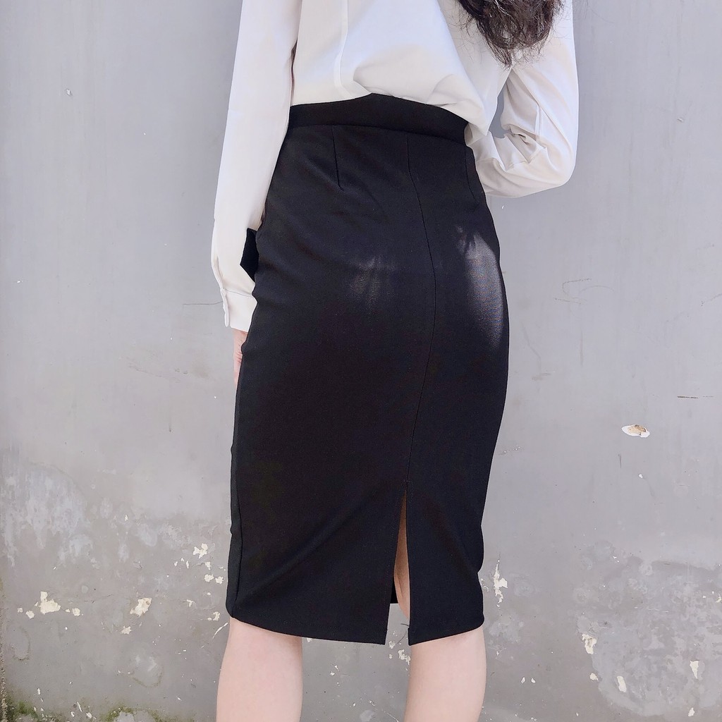 Chân váy công sở dài bigsize phối nắp túi màu đen dài 63cm [size từ 48-85kg] | BigBuy360 - bigbuy360.vn