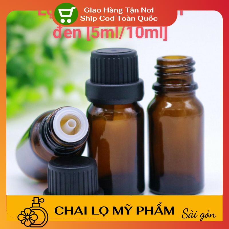 Lọ Chiết Serum ❤ SIÊU RẺ ❤ Chai lọ đựng tinh dầu thủy tinh nắp đen nhỏ giọt 5ml,10ml chiết serum , phụ kiện du lịch