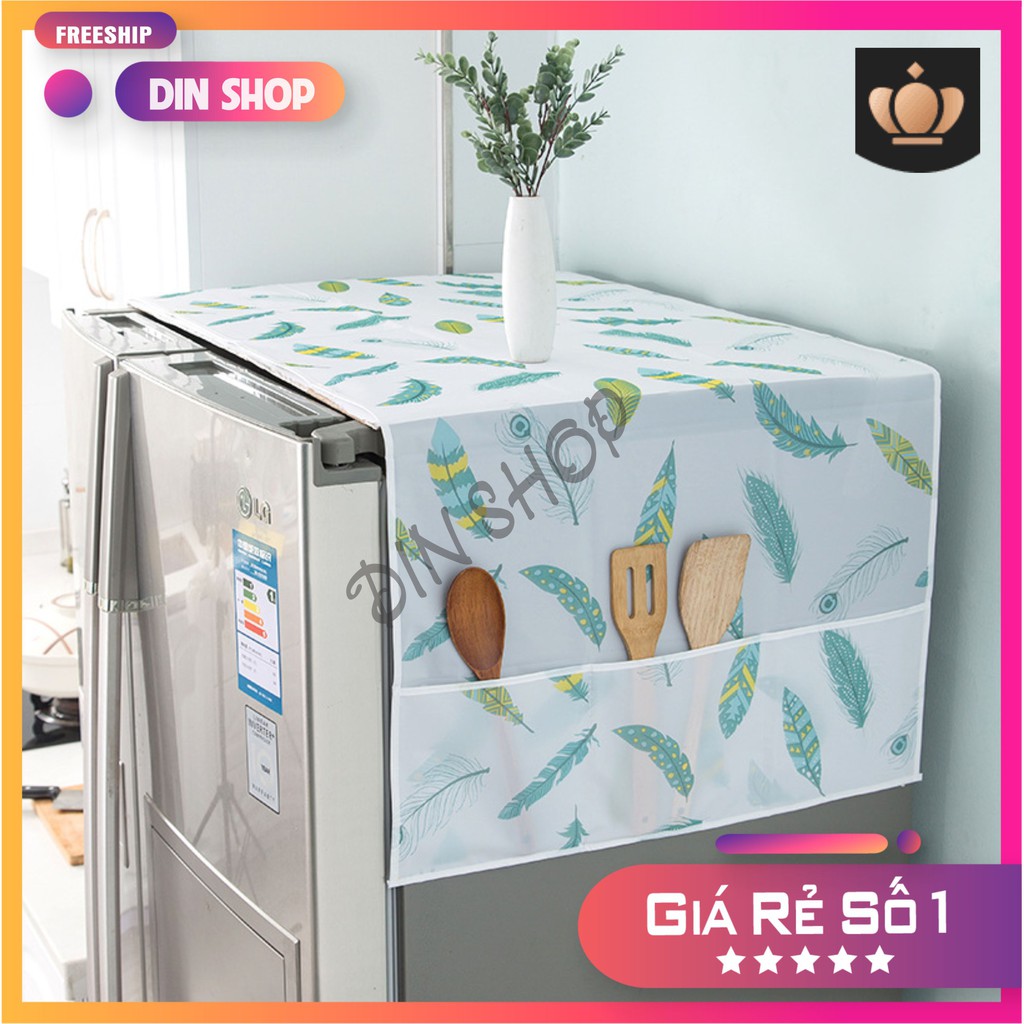 Tấm phủ tủ lạnh ☀️PEVA CAO CẤP☀️ Tấm vải che nóc tủ lạnh chống bụi, chống thấm có túi đựng 2 bên tiện lợi