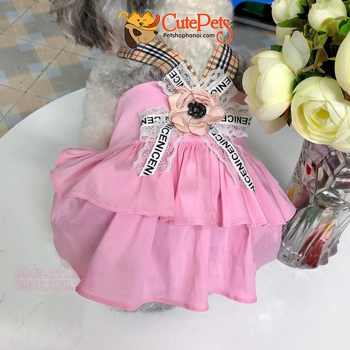 Váy 2 dây gắn nơ cho chó mèo Váy , Quần áo chó mèo - Phụ kiện thú cưng