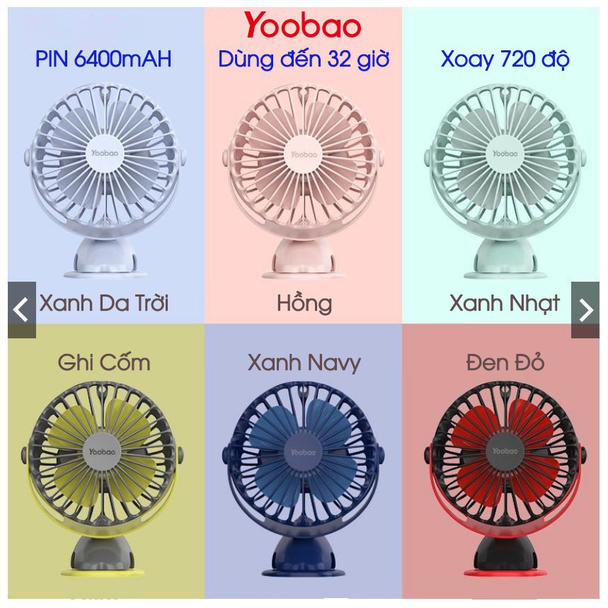 Quạt kẹp tích điện YOOBAO F04  6400mAh xoay góc 360 độ, Quạt kẹp xe đẩy, để bàn, chạy liên tục tới 32 tiếng. | BigBuy360 - bigbuy360.vn