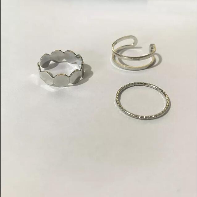 Set 3 Nhẫn Hở Mạ Bạc Kiểu Dáng Hình Học Tối Giản Cho Nam Và Nữ