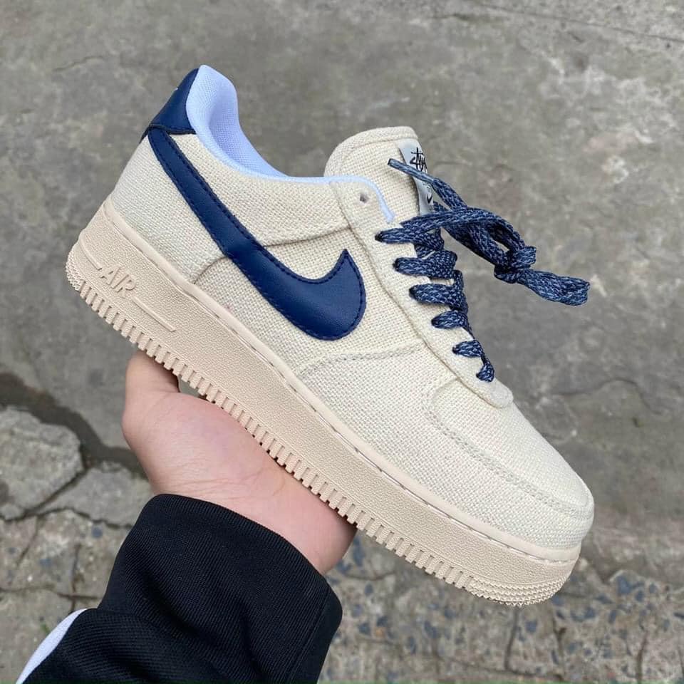 Giày thể thao air force 1 _nike bản vải màu be , Giày AF1 bản vải màu vàng kem cao cấp mới 2022 full box bill