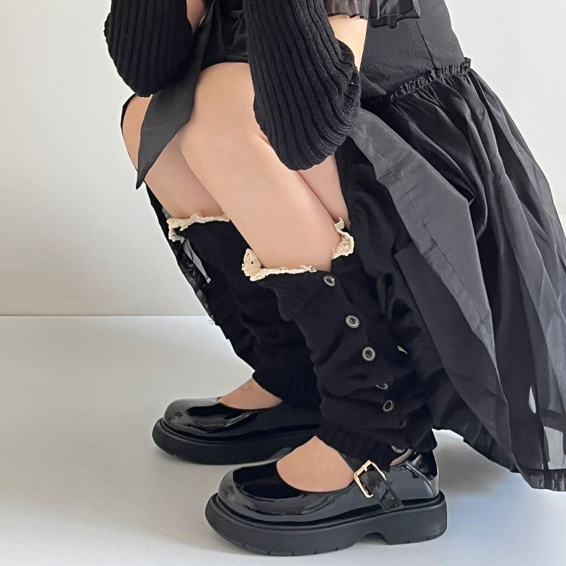 Xiangbao Vớ Dệt Kim Giữ Ấm Chân Cài Nút Bên Hông Phong Cách Gothic Punk Nhật