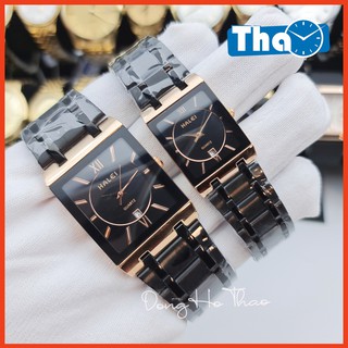 Đồng Hồ Cặp Đôi Halei 564 Mặt Vuông Có Lịch Dây Demi Mặt Đen Cá Tính Đẳng Cấp