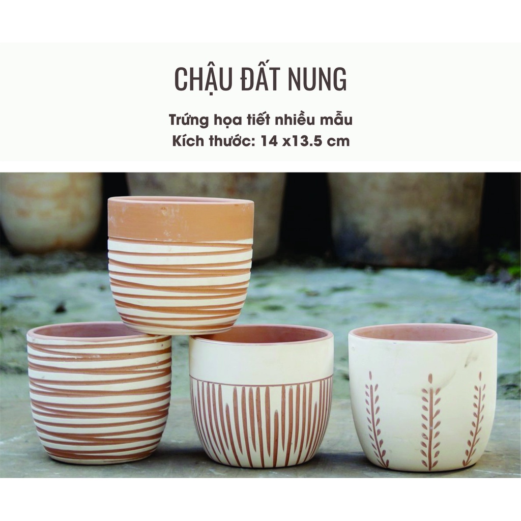 Chậu đất nung to hình trứng, hoa văn nổi cực đẹp mắt, trồng cây văn phòng, sen đá, xương rồng đẹp, thoát nước tốt