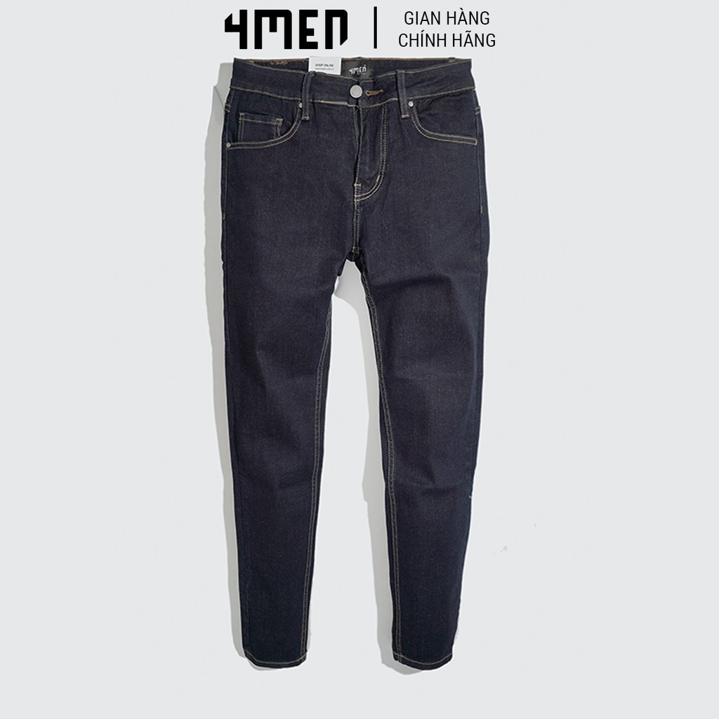 Quần jeans nam xanh đen trơn basic 4MEN QJ022 vải cao cấp co giãn, form Slimfit tôn dáng