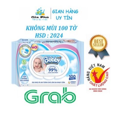 ( 1 THÙNG - 16 GÓI ) Khăn giấy ướt KHÁNG KHUẨN 99% Không hương BOBBY 100 tờ dành cho mọi đối tượng