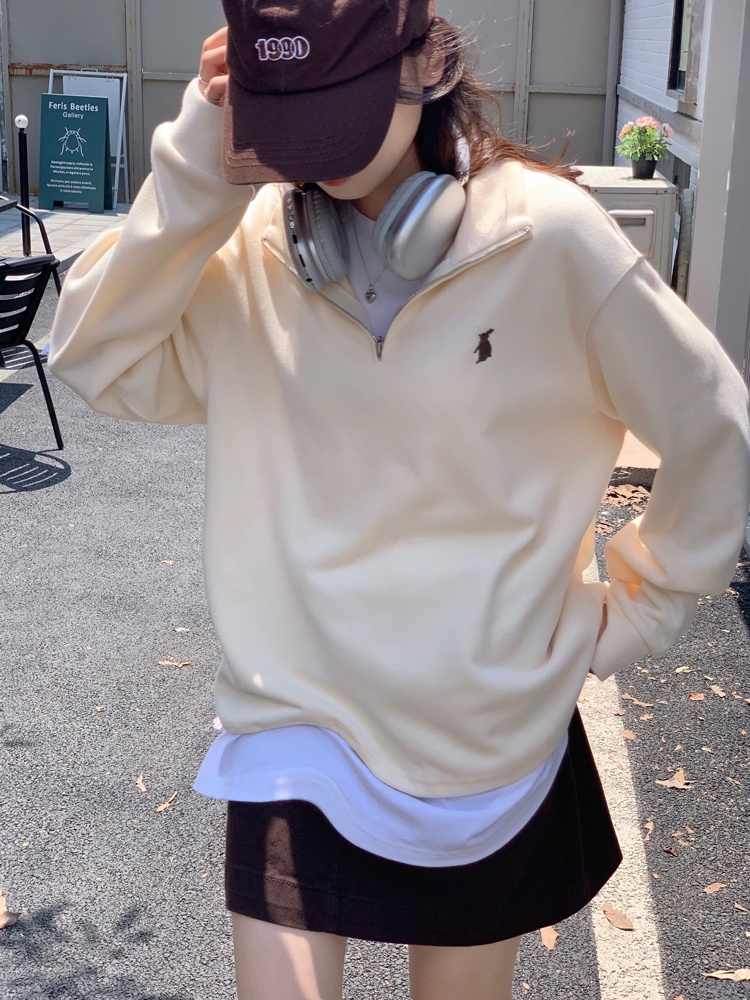 Áo Khoác Tay Dài Dáng Rộng Có Khóa Kéo Thêu Họa Tiết Xinh Xắn Thời Trang Mùa Thu 54911