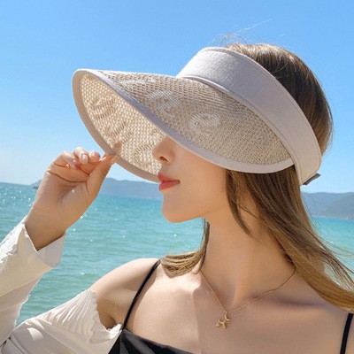 Mũ cói mềm, nón cói đi biển lưỡi trai thêu chữ nửa đầu mùa hè chống nắng – MU91