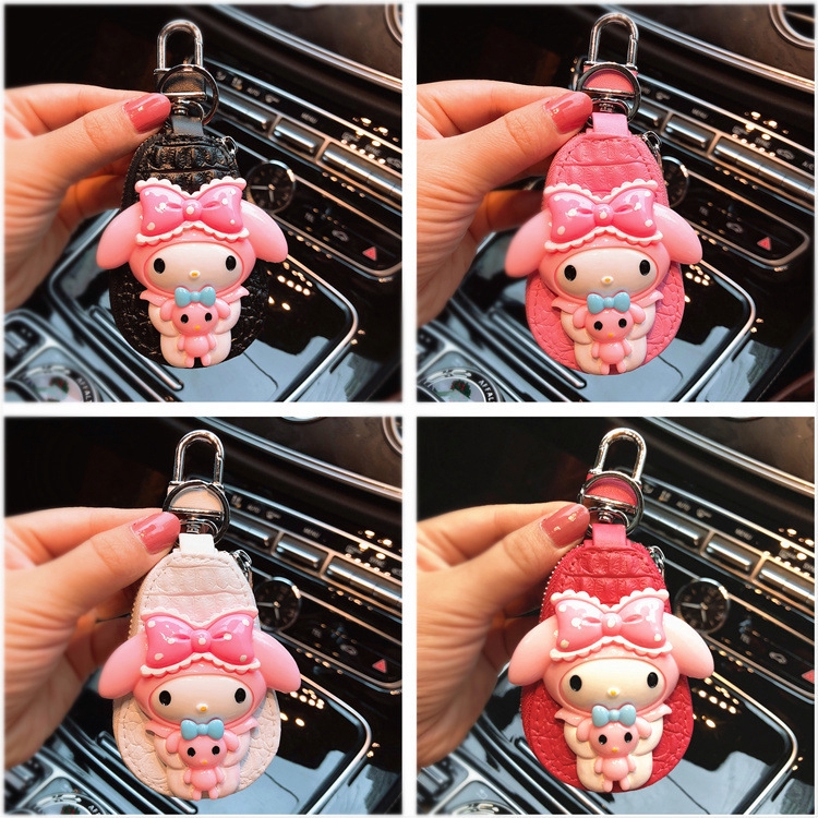 Vỏ Da Bảo Vệ Chìa Khóa Xe Hơi Họa Tiết Hello Kitty Dễ Thương