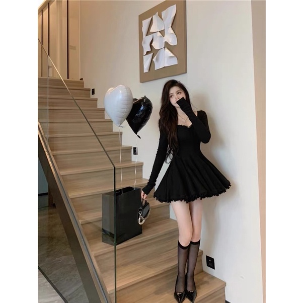 Đầm Nữ Tay Dài Tùng Xoè Phối Ren Hàng Đẹp Chuẩn Ảnh