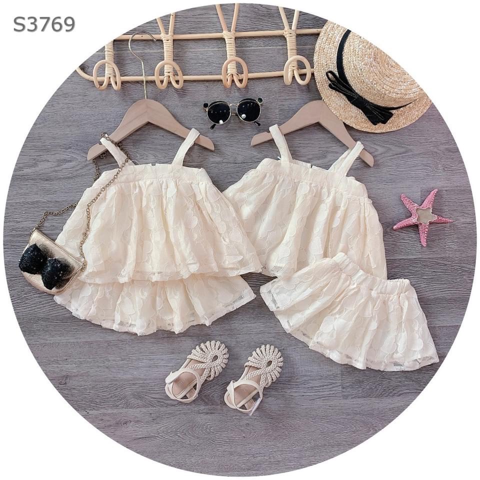 Set 2 dây ren dập nổi màu kem bé gái Monmonkid